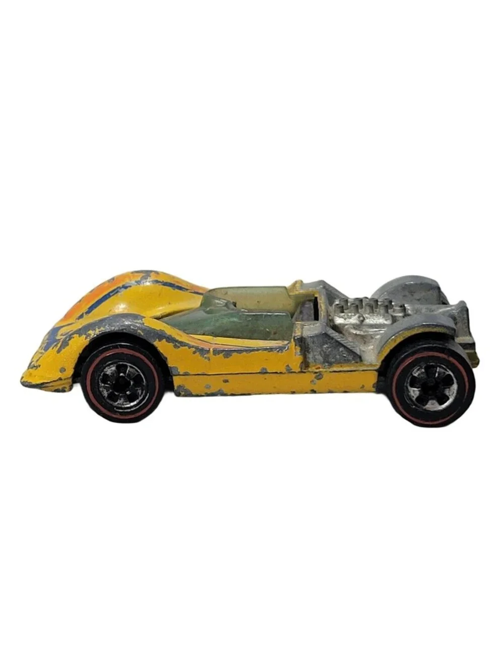 1968 Hot Wheels Redline Winnipeg Car Yellow Made in Hong Kong, Missing Hood